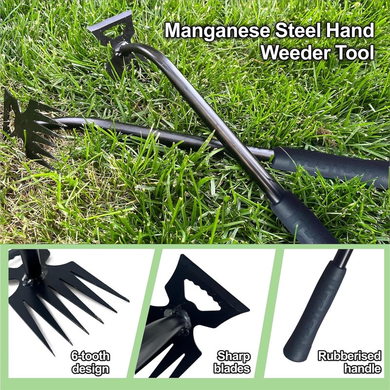 utosday Weed Puller Tool-2Pcs Gardening Hand Weeder Tools, 2025 New Weeding Artifact Uprooting Weeding Tool, Manganese Steel Weed Removal TooL, 6 Teethes Dual Purpose Manual Weed Pulling Tool for Yard Gardenl - Image 4